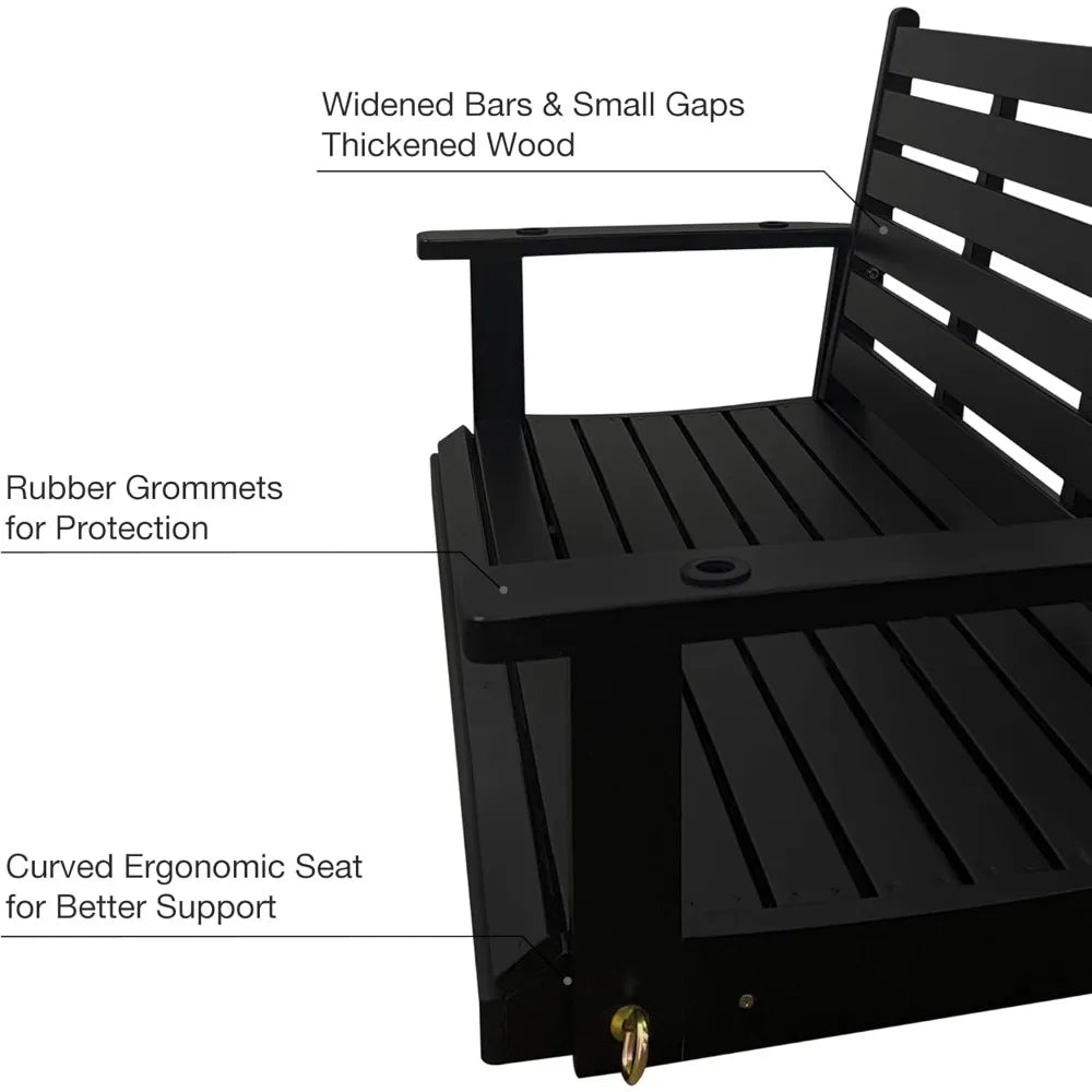 Wooden Porch Swing, Ergonomic Seat, Bench Swing with Hanging Chains and 7mm Springs, Heavy Duty 800 LBS, for Outdoor Patio