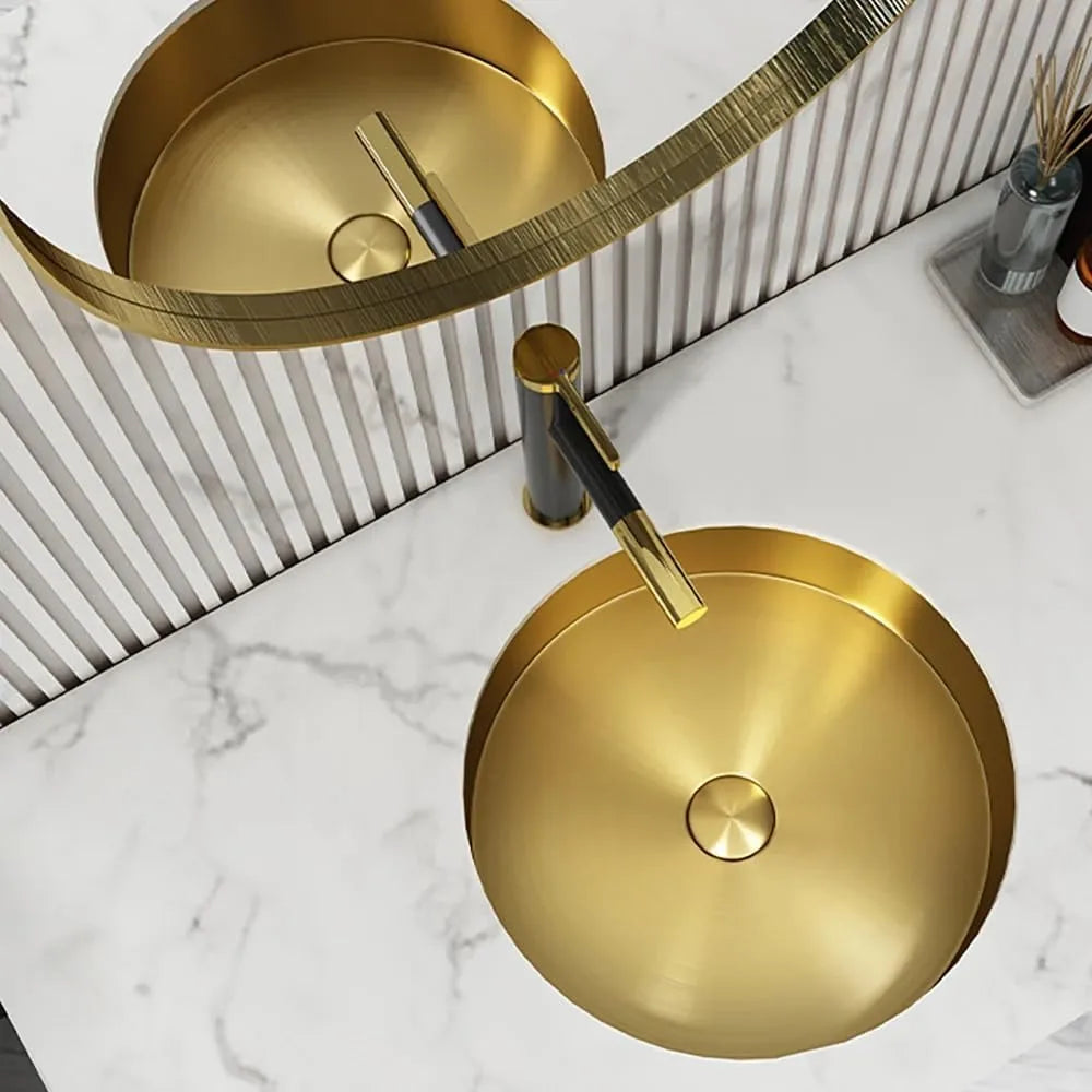 Gold Bathroom Sink Modern Luxury Stainless Steel Round Undermount Bathroom Wash Sink in Brushed Gold