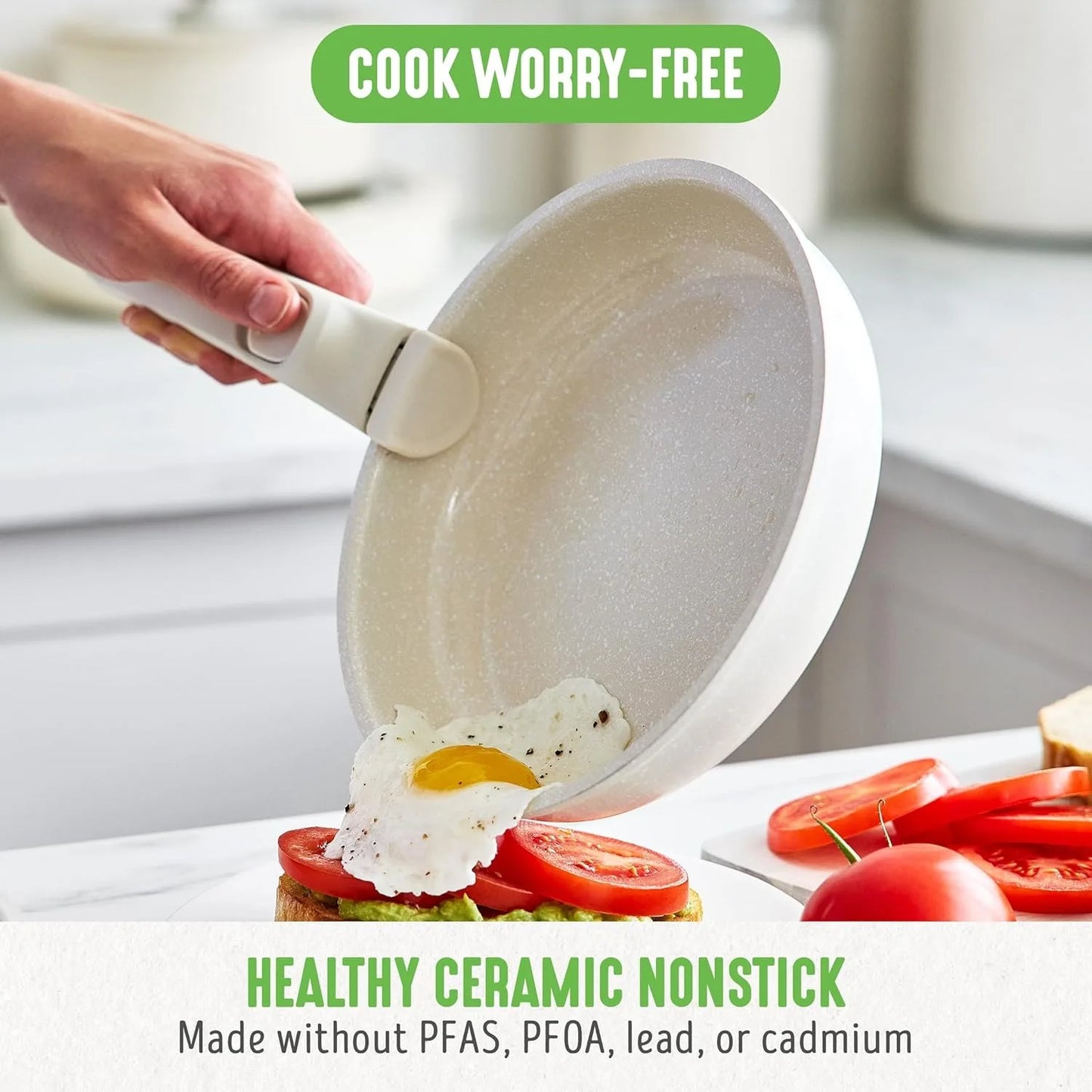 Click 10-Piece Ceramic Nonstick Cookware Set, Detachable Handle, Stackable Space Saving Kitchen Essential
