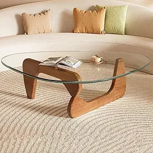 Small Coffee Table Black Glass Coffee Table for Living Room, Mid Century Modern Coffee Table, Wood Rustic Coffee Table with Wood