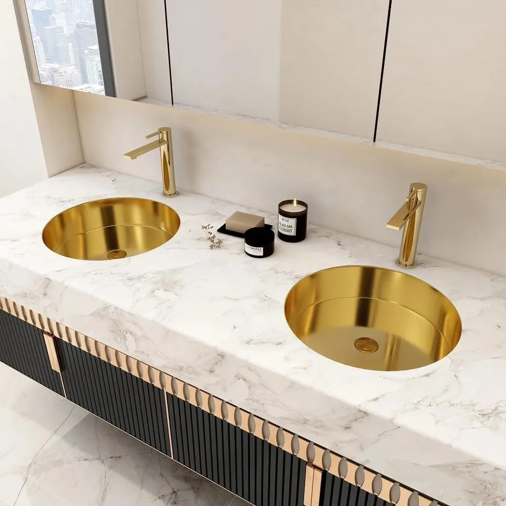 Gold Bathroom Sink Modern Luxury Stainless Steel Round Undermount Bathroom Wash Sink in Brushed Gold