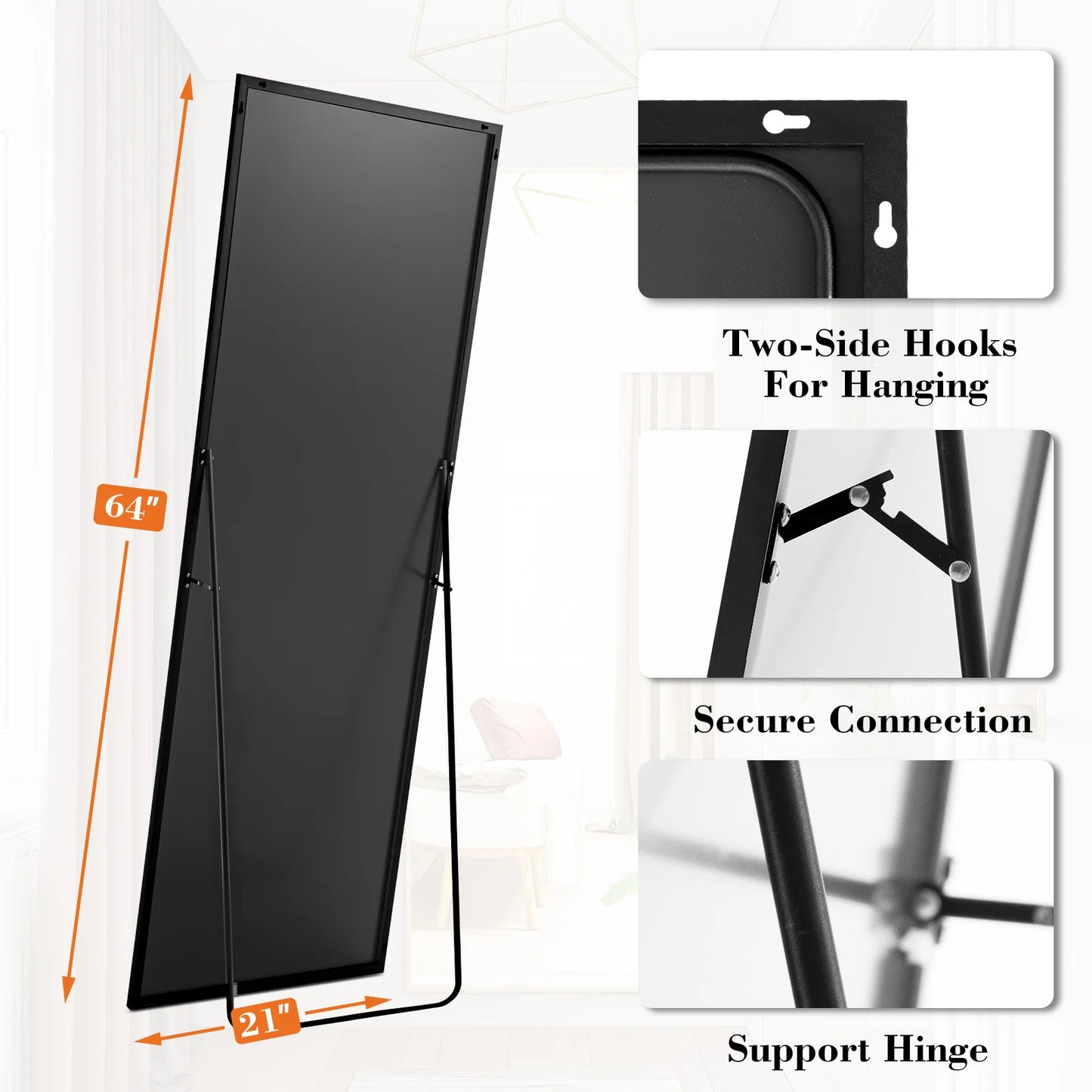 JHK Wall Mirror Aluminum Alloy Frame Standing Or Leaning