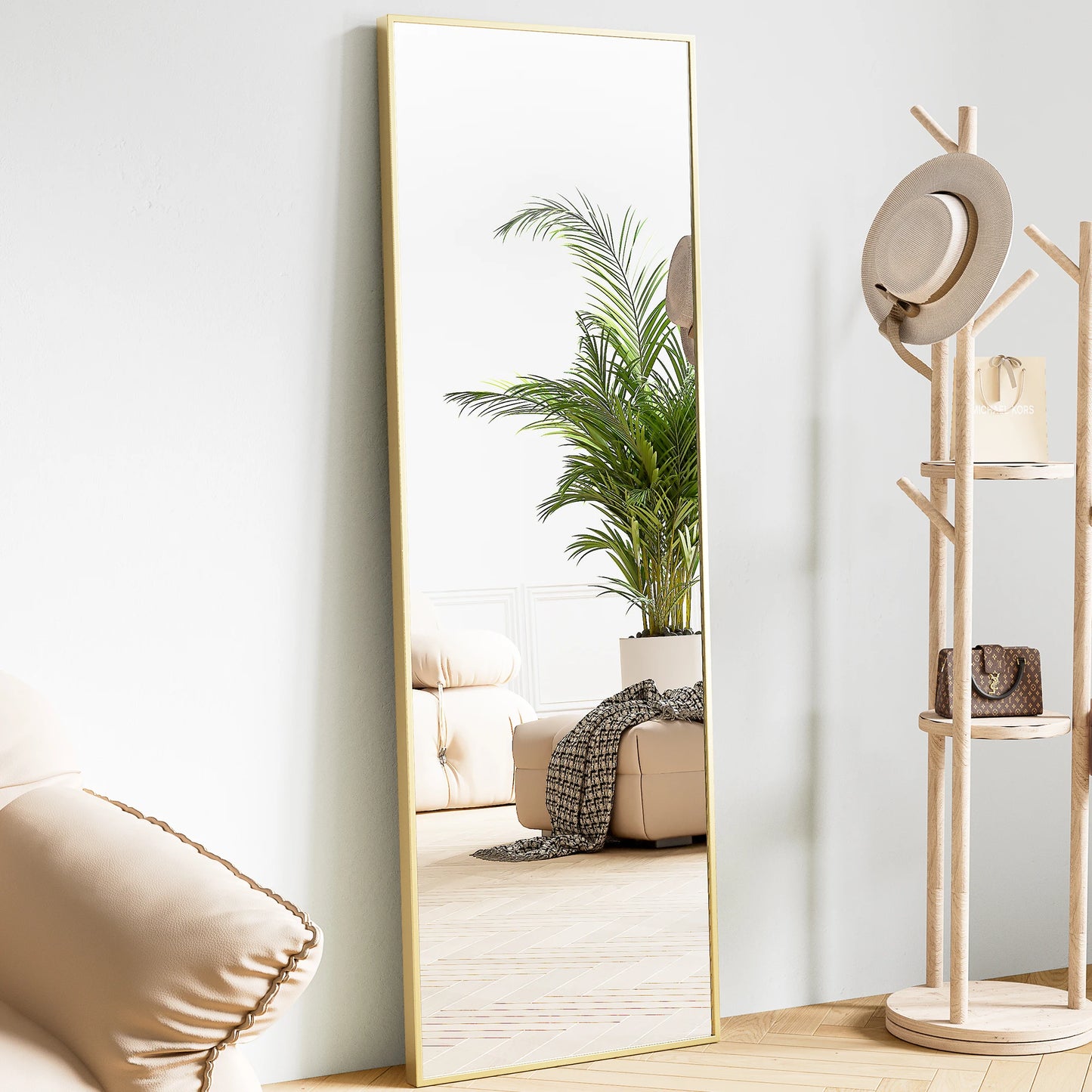 JHK Wall Mirror Aluminum Alloy Frame Standing Or Leaning