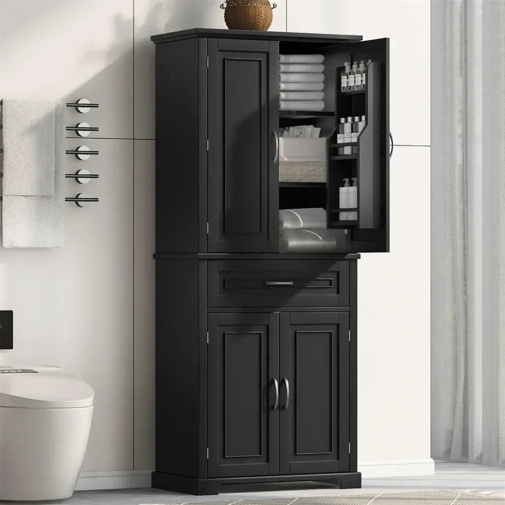 Bathroom Storage Cabinet with 4 Doors, 3-Tier Door Racks, Storage Drawer, 72" Free-Standing Tall Linen Cabinet for Bathroom