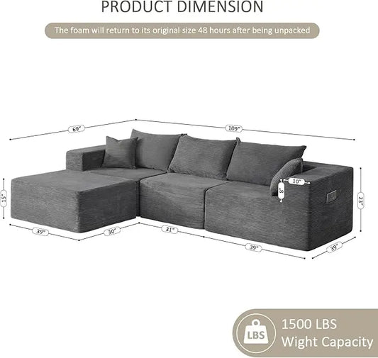 HUANZHUANG Cloud Sectional Couch With L Shape Chaise