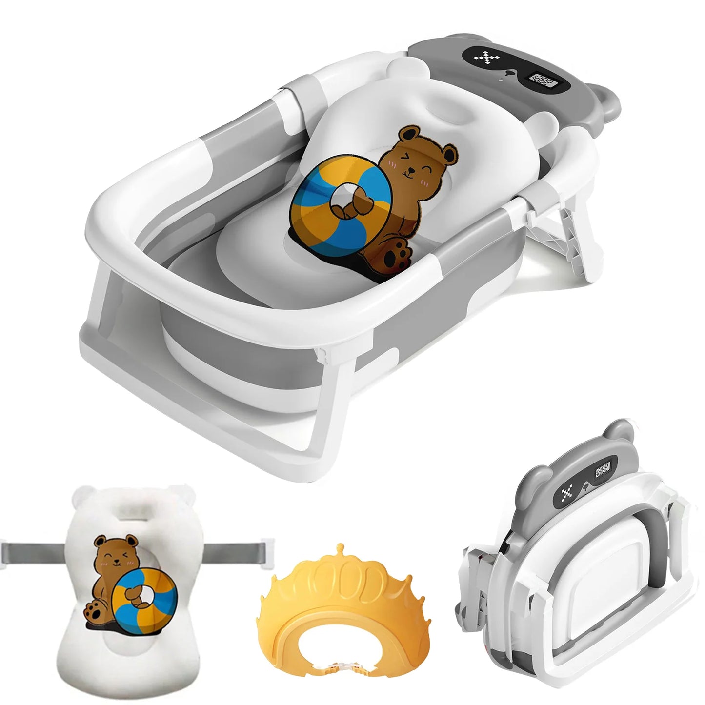 Foldable Baby Bath Tub With Bath Cushion And Thermometer