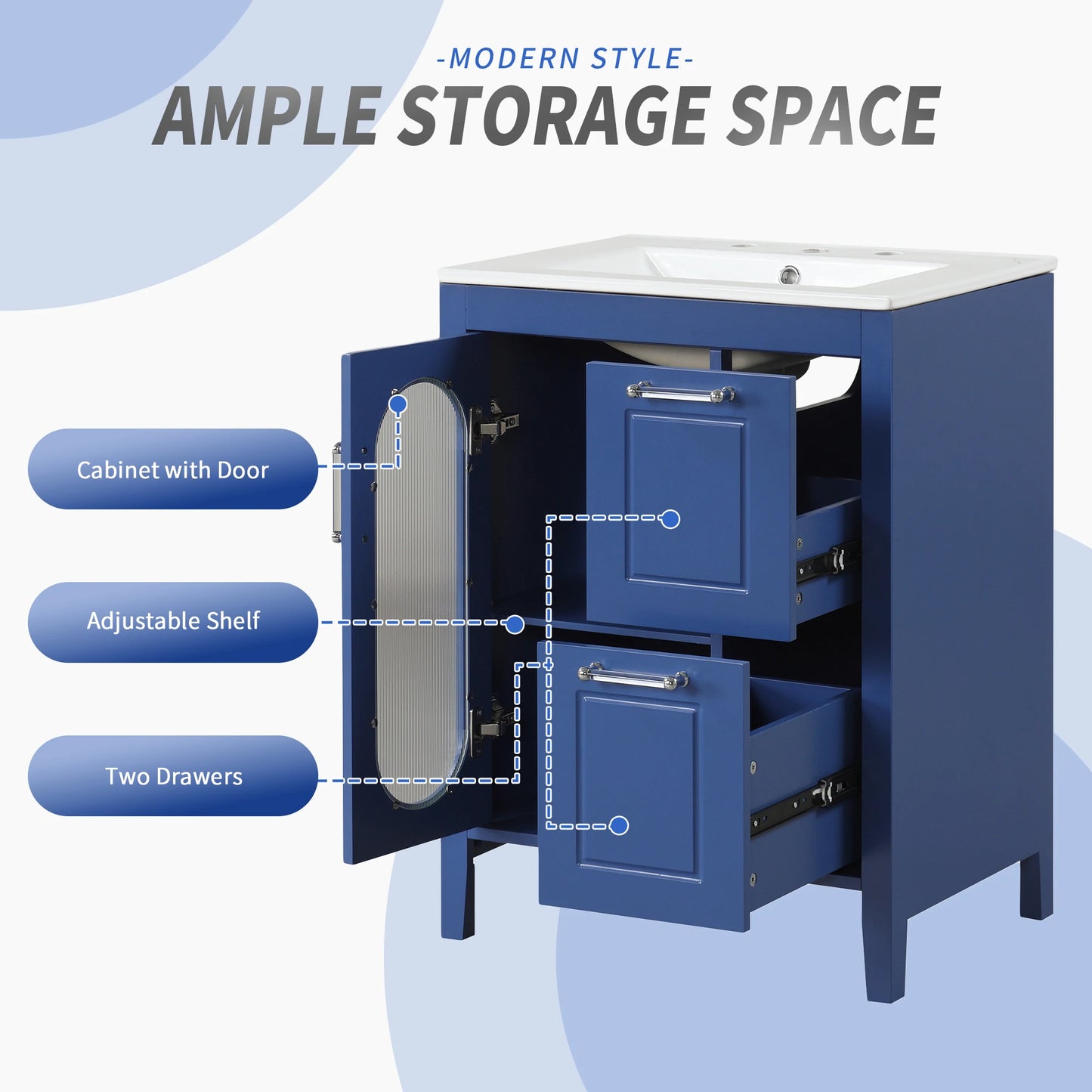 SH.KL 24 Inch Bathroom Vanity with Sink, Bathroom Vanity Cabinet, Solid Wood and MDF, Bathroom Furniture, Vanities