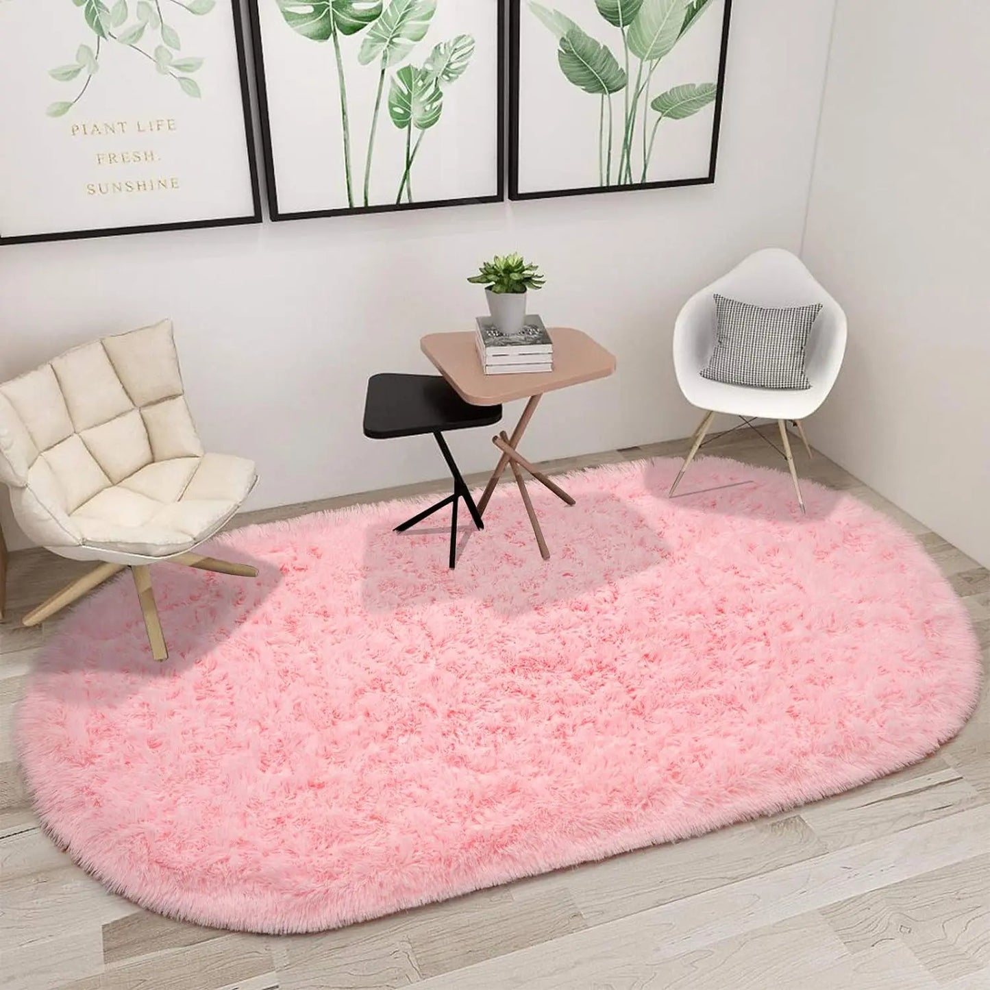 Aubusson Oval Fluffy Area Rug Plush Shaggy Bedroom Mat