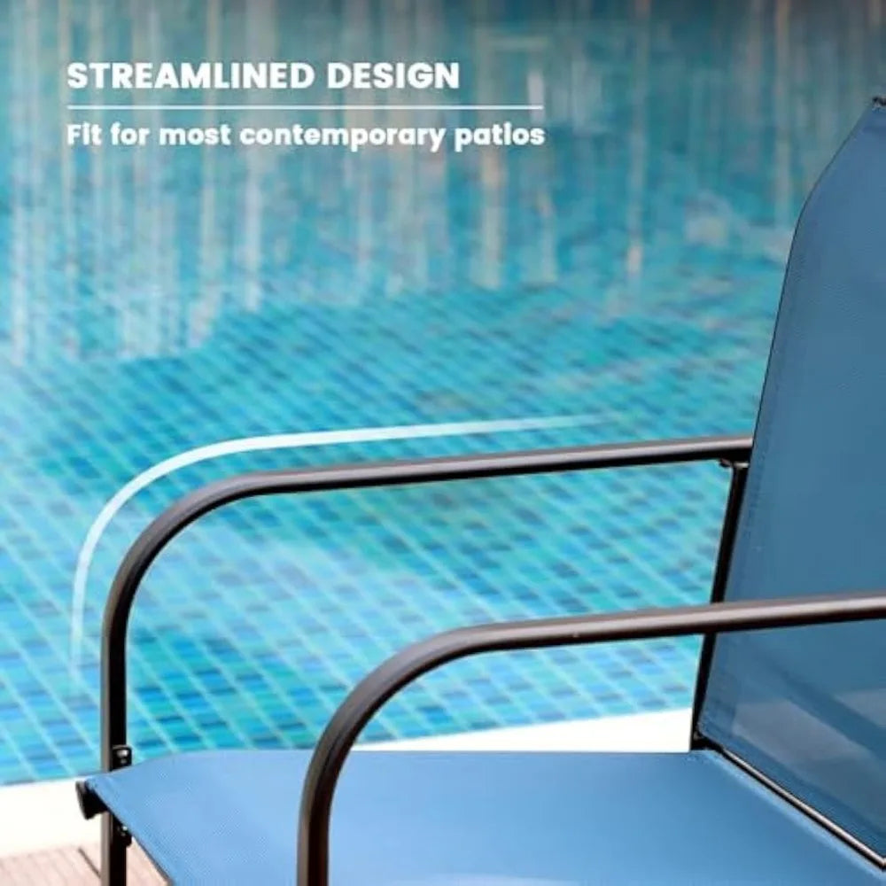 7 Pieces Patio Dining Set, Patio Furniture Set of 6 Patio Stackable Dining Chairs and Outdoor Rectangular Metal Table with Stor