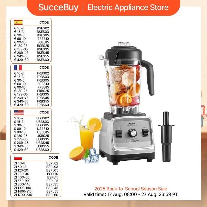 VEVOR 1400W Blender For Smoothies Professional Ice Crushing