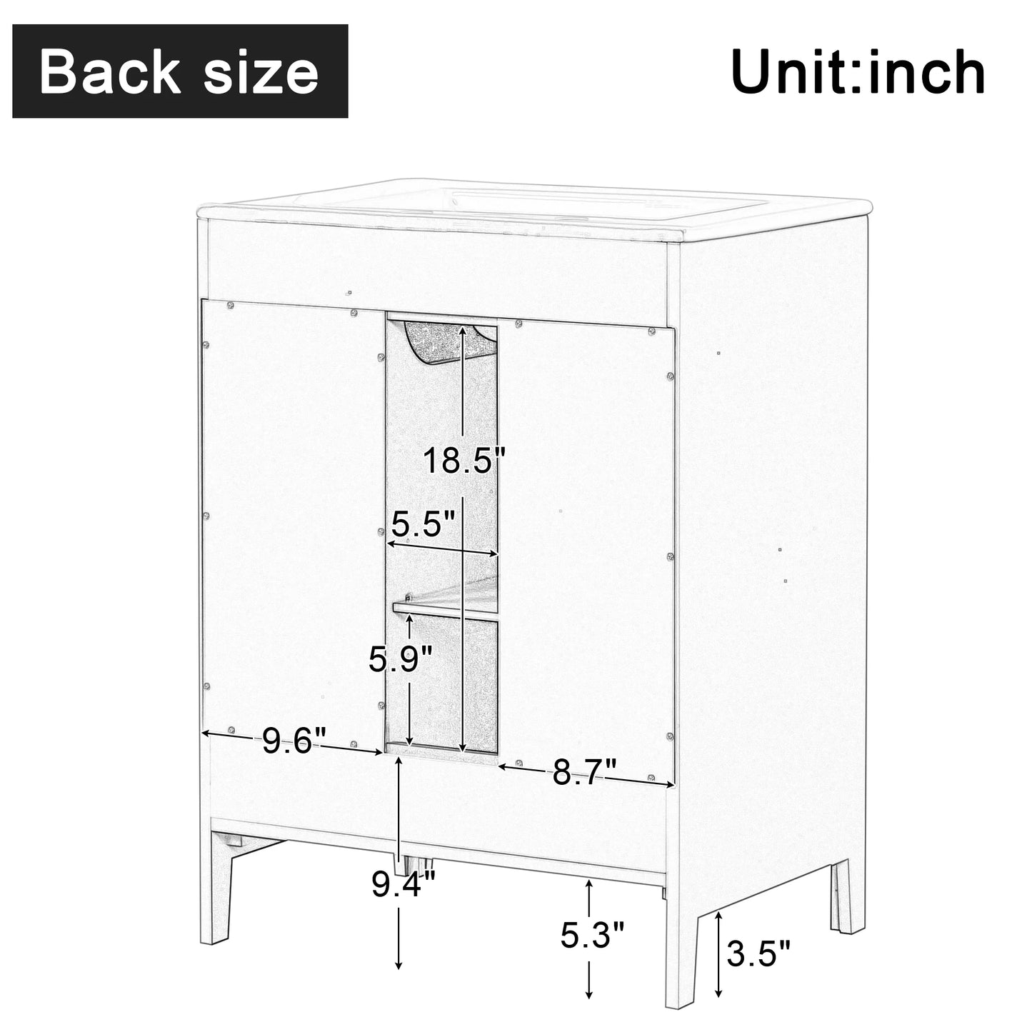 SH.KL 24 Inch Bathroom Vanity with Sink, Bathroom Vanity Cabinet, Solid Wood and MDF, Bathroom Furniture, Vanities