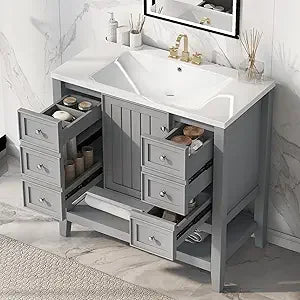 Harper & Bright Designs 36" Bathroom Vanity with Sink, Free Standing Single Basin Vanity Set with One Cabinet and Three Drawers,