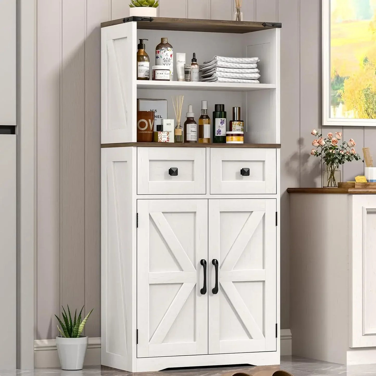 Farmhouse Storage Cabinet, Bathroom Cabinet with Drawer, Floor Storage Cabinet, Farmhouse Storage Cabinet