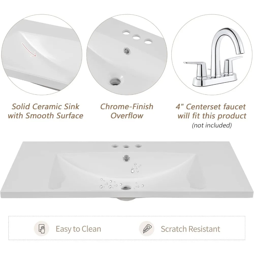 Harper & Bright Designs 36" Bathroom Vanity with Sink, Free Standing Single Basin Vanity Set with One Cabinet and Three Drawers,