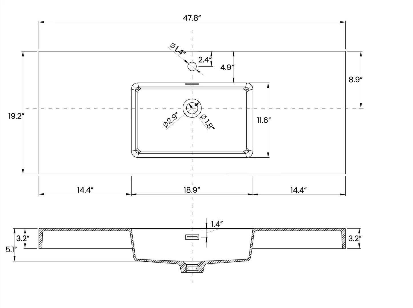 SH.KL 48 Inch Walnut Bathroom Vanity, Wall Mounted Floating Bathroom Cabinet, Pre-assembled, Bathroom Furniture, Vanities