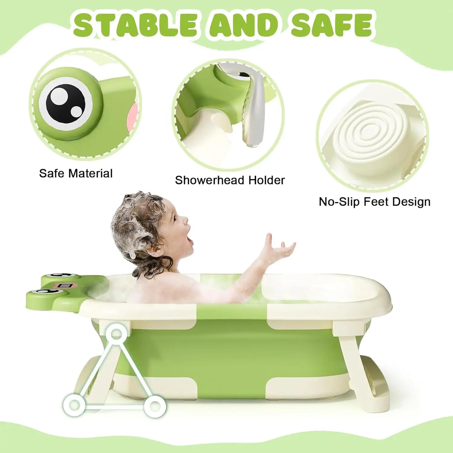 Foldable Baby Bath Tub With Bath Cushion And Thermometer