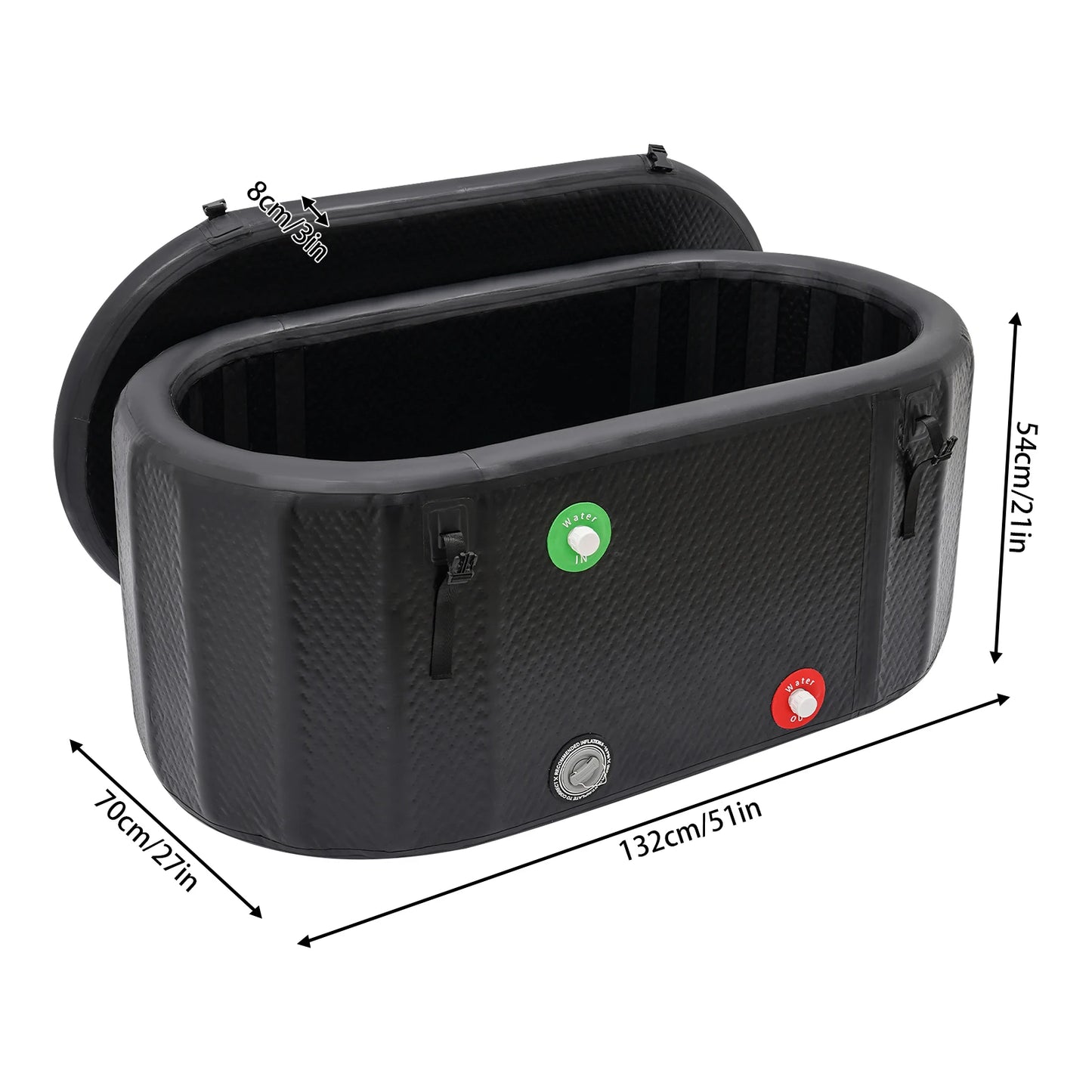 132*70cm Ice Bath Tub Cold Water Therapy Plunge Tub for Athletes Outdoor Ice Barrel Plunge Pool Inflatable Folding Bathtub