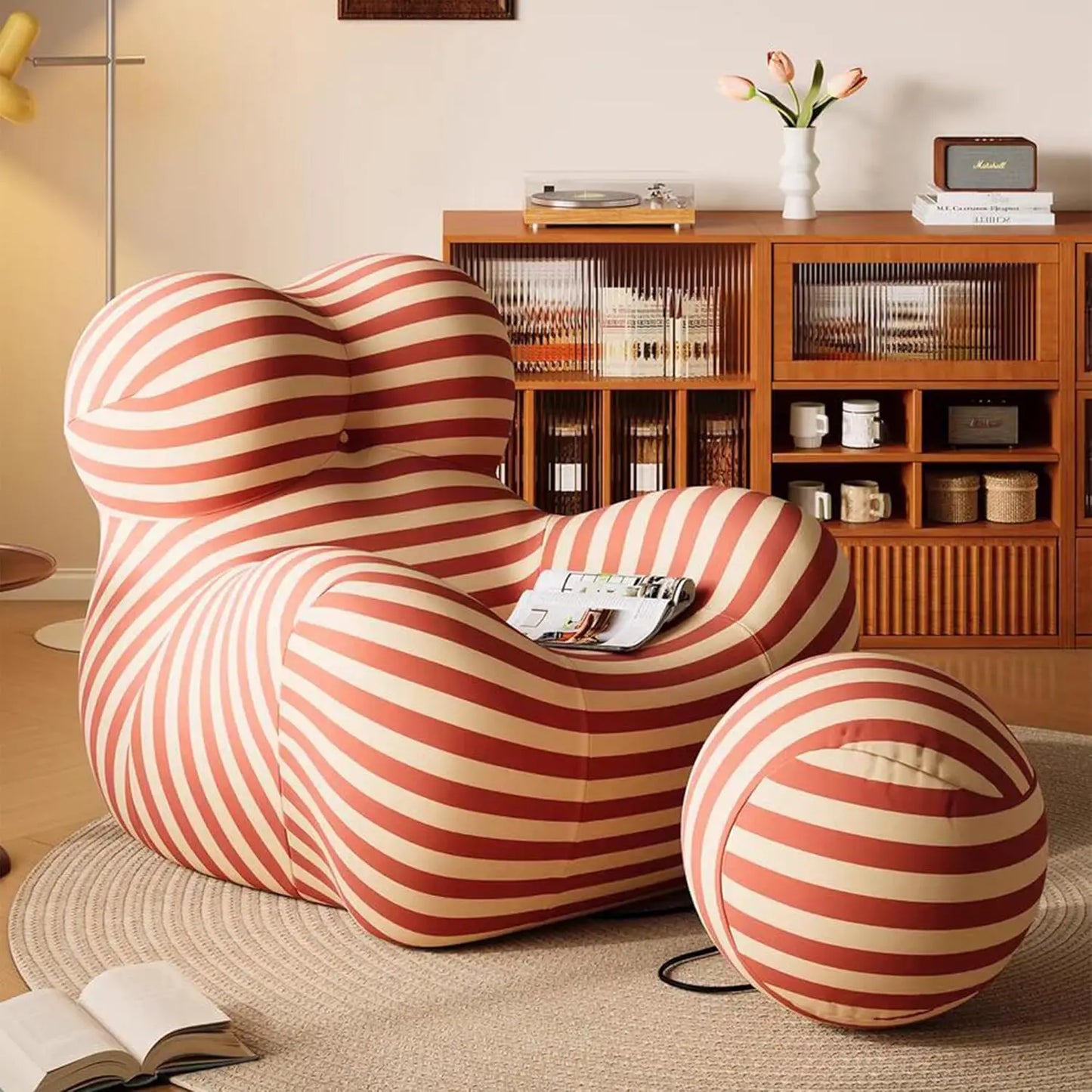 Striped Compression Sofa, No - Assembly, Breathable Comfort, Mom - Hug Shape, for Living Room/Bedroom/Office