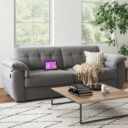 87" Modern Sofa, Comfy Sofa Couch w/Extra Deep Seats, 2/3 Seater Couches w/USB Charging Ports & Side Pockets