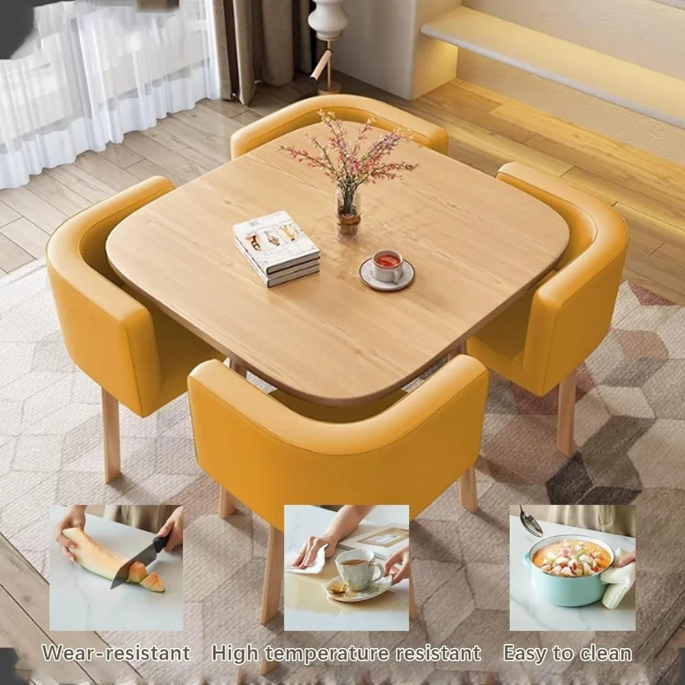 Round/Square Modern Dining Table Set, Conference Table With 4 Chairs for Small Meeting Room, Kitchen and Living Room