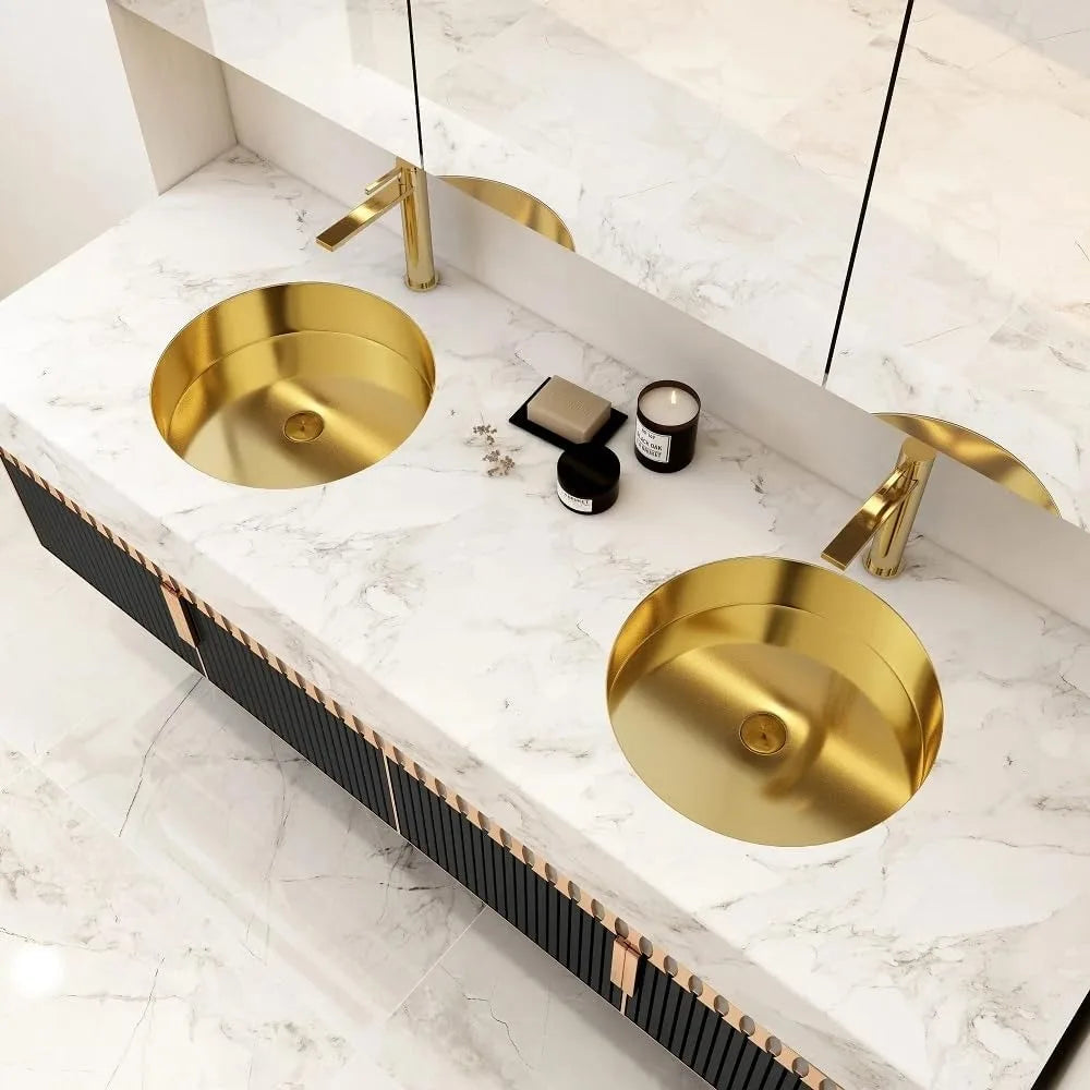 Gold Bathroom Sink Modern Luxury Stainless Steel Round Undermount Bathroom Wash Sink in Brushed Gold