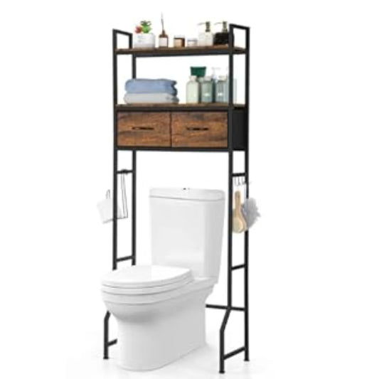 Over-Toilet Storage Cabinet with Fabric Drawers - Space-Saving Bathroom Shelf Organizer, Fits Most Toilets, Rustic Brown