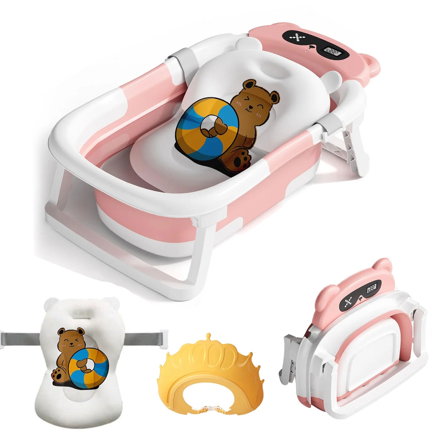 Foldable Baby Bath Tub With Bath Cushion And Thermometer