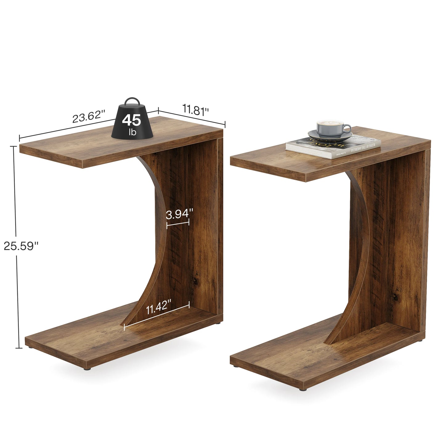 Tribesigns C-Shaped End Table, C Table for Sofa, Small Over Couch Tray, Side Table for Living Room, Bedroom